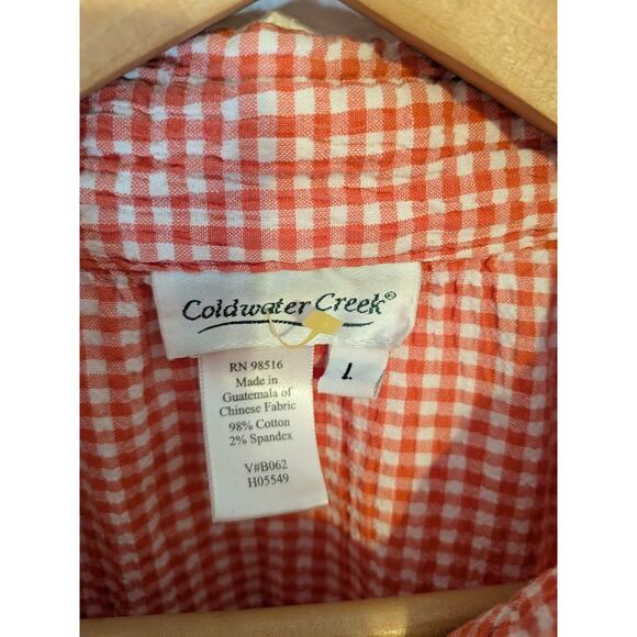 Cold Water Creek pink Checkered short sleeve button down size L - Picture 3 of 6